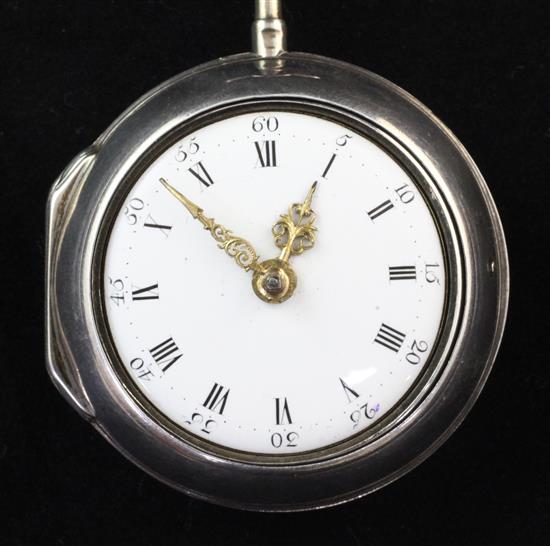 A George III silver pair cased keywind verge pocket watch by Jno. Temple, London,